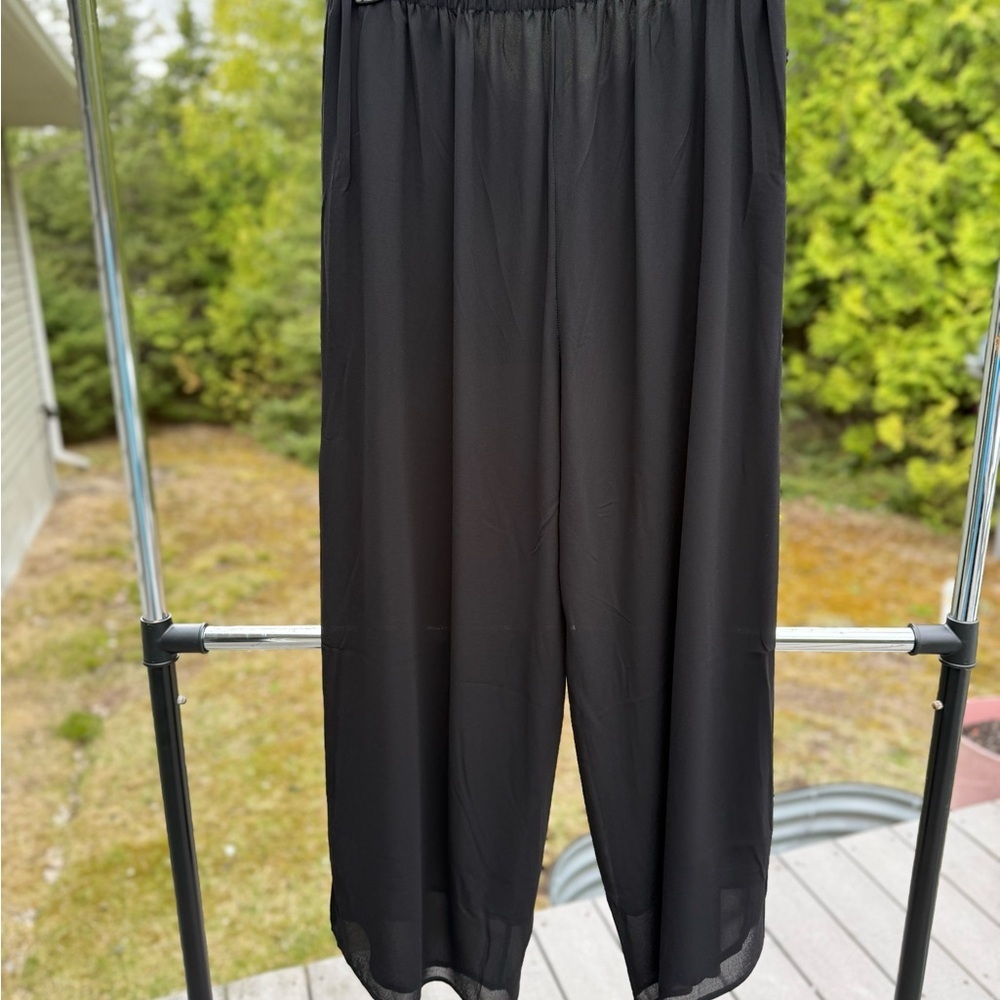 Formal Women’s Black Wide-Leg Flowy Pants double layer side zipper size 14 L26"‎ - Picture 9 of 13